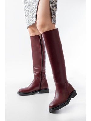 Zerenyus ZRİN-3007 Premium Bordo Fermuarlı Günlük Kadın Çizme