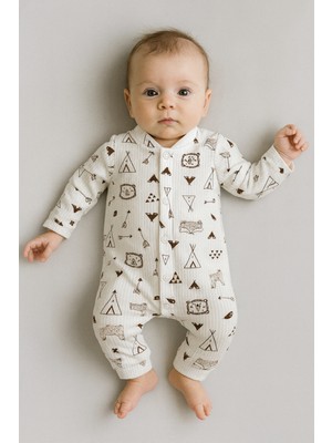 Omy %100 Pamuklu 3-6-9 Ay Desenli Tulum&hastane Çıkışı Yenidoğan Baskılı Tulum Extra Konfor 88013