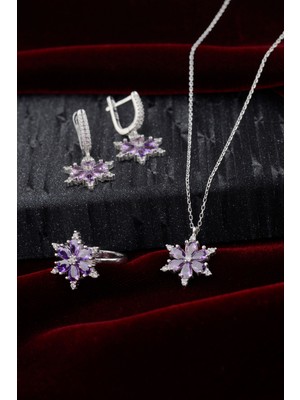 Innuendo 925 Ayar Gümüş Zirkon Taş Detaylı Lotus Set