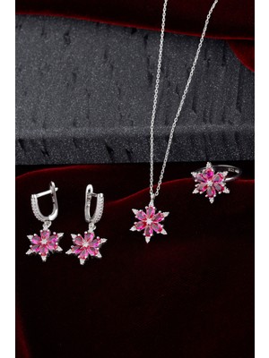 Innuendo 925 Ayar Gümüş Zirkon Taş Detaylı Lotus Set
