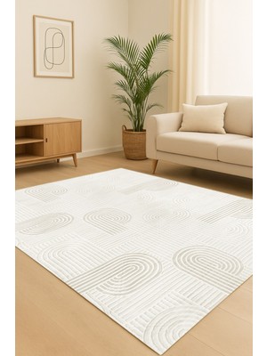 Babil Home Kaymaz Tabanlı Yolluk Kesme Koridor Salon Mutfak Halısı 5048 Krem