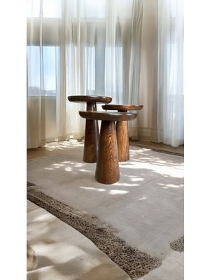 Wood Ahşap 3lü Set Fitilli Mantar Yan Sehpa Konik Model / Ceviz Renk / Zigon Sehpa Vernikli