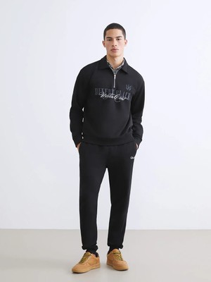 LC Waikiki Xsıde Siyah Nakışlı Erkek Kalın Jogger Eşofman Altı