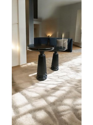 Wood Ahşap 2'li Set Konik Model Mantar Yan Sehpa Modern Fiskos / Siyah Renk / Zigon Sehpa Vernikli