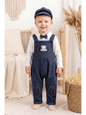 Babymod Papyonlu Kasketli Erkek Bebek Salopet Tulum Set