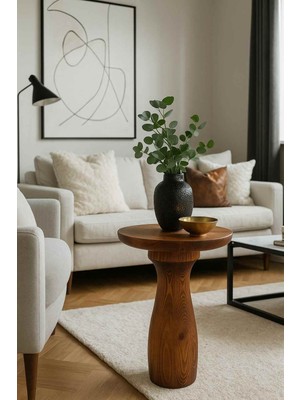 Tekli Masif Ahşap Yan Sehpa Meşe Renk Modern Mantar Formu
