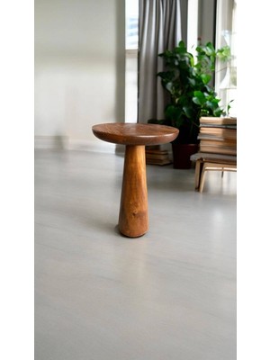 Wood Wooden Ahşap Tekli Konik Mantar Yan Sehpa Modern Açık Ceviz Renk Fiskos