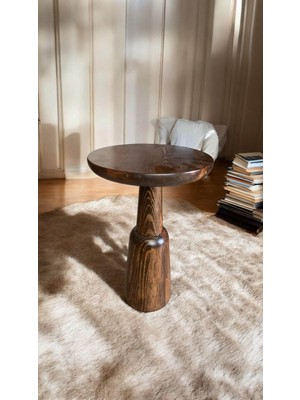 Wood Wooden Ahşap Tekli Ürgüp Mantar Yan Sehpa Modern Ceviz Renk Fiskos