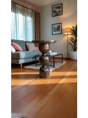 Doğal Masif Ahşap Tekli Yan Sehpa Ceviz Renk Mantar Sehpa