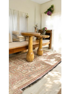 Wood Ahşap 2'li Set Konik Model Mantar Yan Sehpa Modern Fiskos / Tütün Renk / Zigon Sehpa Vernikli