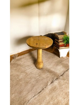 Wooden Ahşap Konik Model Tekli Mantar Yan Sehpa Modern Tütün Renk Fiskos