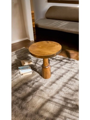 Wooden Ahşap Tekli Mantar Yan Sehpa Modern Tik Ağacı Renk Fiskos