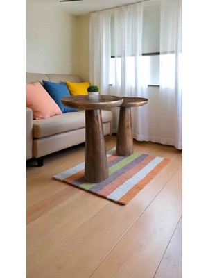 Doğal Masif Ahşap Yan Sehpa 2li Ceviz Renk Zigon ve Fiskos Sehpa