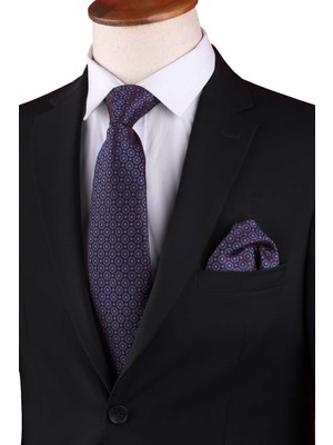 Kravatkolik Mürdüm Çiçek Desen Mendilli Klasik Kravat KK13133