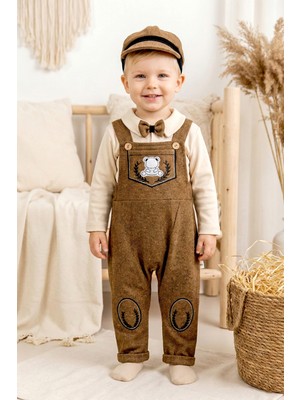 Babymod Papyonlu Kasketli Erkek Bebek Salopet Tulum Set