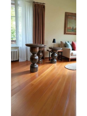 Ahşap Mantar Sehpa 3lü Ceviz Renk Doğal Zigon ve Fiskos Sehpa