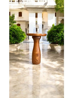 Masif Ahşap Açık Ceviz Renk Tekli Yan Sehpa Mantar Sehpa