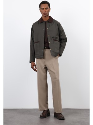 Antioch Haki Kontrast Yaka Erkek Mont