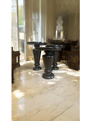 Siyah Ahşap Mantar Sehpa 3lü Set Doğal Zigon ve Fiskos Sehpa Takımı