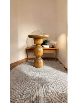 Wooden Ahşap Tekli Mantar Yan Sehpa Modern Tütün Renk Fiskos