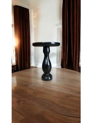 Siyah Ahşap Tekli Yan Sehpa Masif Doğal Mantar Sehpa Modeli