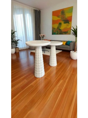 Doğal Masif Ahşap Yan Sehpa 2li Set Beyaz Renk Zigon ve Fiskos Sehpa