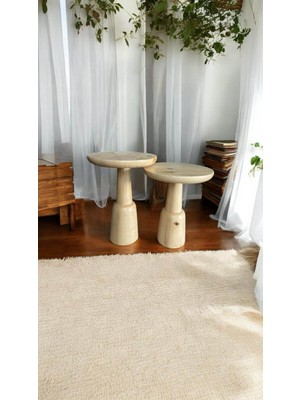 Wood Ahşap 2'li Set Ürgüp Mantar Yan Sehpa Modern Fiskos / Naturel Renk / Zigon Sehpa Vernikli