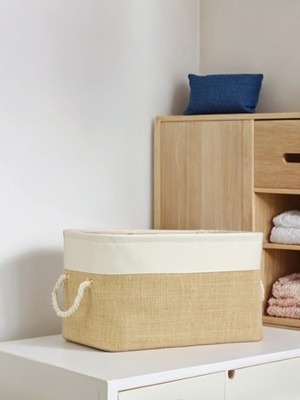 Homy JR's Orta Boy Jüt Dolap İçi Çamaşır Organizer Katlanır Saklama Sepeti 18x22x30 cm Çocuk Odası İçin