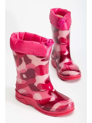 Arısan Su Geçirmez Kaydırmaz Taban Unisex Kürklü Çocuk Yağmur Çizmesi Kar Botu - Pembe - 28