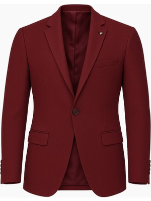 Plus Scorpion Bordo Erkek Tek Düğmeli Blazer Ceket – Dokulu Kumaş, Tek Yırtmaçlı Şık Tasarım