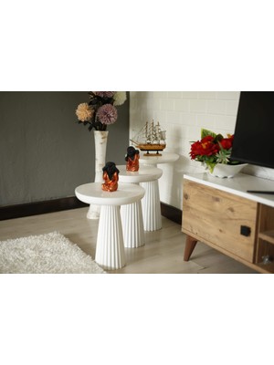 3'lü Beyaz Konik Yan Sehpa