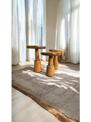 Wood Ahşap 3 Lü Set Mantar Yan Sehpa / Tik Ağacı Renk / Zigon Sehpa