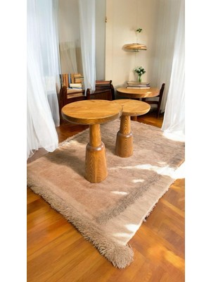 Wood Ahşap 2'li Set Mantar Yan Sehpa Modern Fiskos / Tik Ağacı Renk / Zigon Sehpa Vernikli