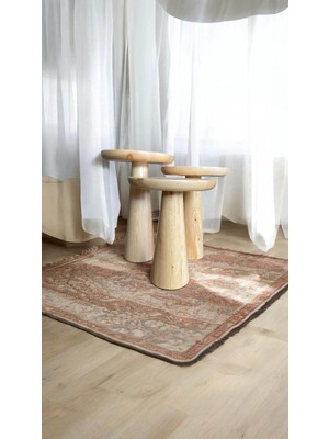 Wood Ahşap 3lü Set Fitilli Mantar Yan Sehpa Konik Model / Naturel Renk / Zigon Sehpa Vernikli