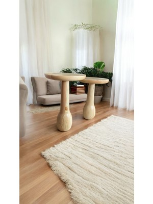 Wood Ahşap 2'li Set Vazo Mantar Yan Sehpa Modern Fiskos /naturel Renk / Zigon Sehpa Vernikli