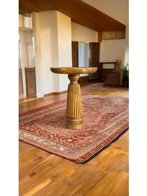 Wooden Ahşap Tekli Mantar Yan Sehpa Modern Tütün Renk Fiskos