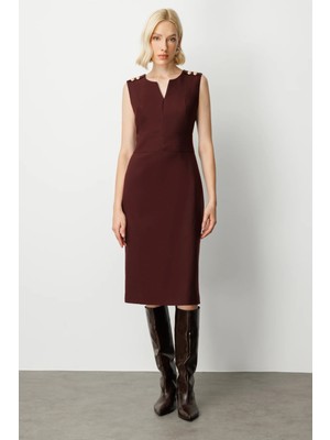 Ekol Süs Düğme Detaylı Kolsuz Kadın Elbise 4015