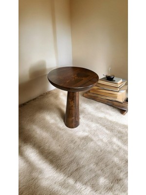 Wood Wooden Ahşap Tekli Konik Mantar Yan Sehpa Modern Ceviz Renk Fiskos