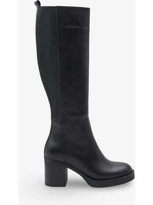 Modela Kadın Hakiki Deri Topuklu Çizme - Siyah