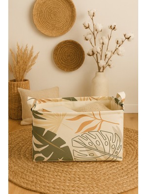 Yaprak Desenli Çok Amaçlı Dolap Içi Düzenleyici Dekoratif Dikdörtgen Düzenleyici Sepet 37 x 27 x 25