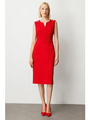 Ekol Süs Düğme Detaylı Kolsuz Kadın Elbise 4015