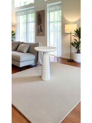 Doğal Masif Ahşap Tekli Yan Sehpa Beyaz Renk Modern Mantar Sehpa