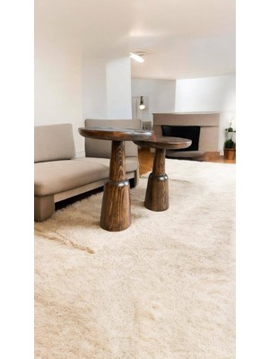 Wood Ahşap 2'li Set Ürgüp Mantar Yan Sehpa Modern Fiskos / Ceviz Renk / Zigon Sehpa Vernikli