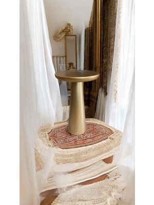 Doğal Masif Ahşap Tekli Mantar Sehpa Altın Renk