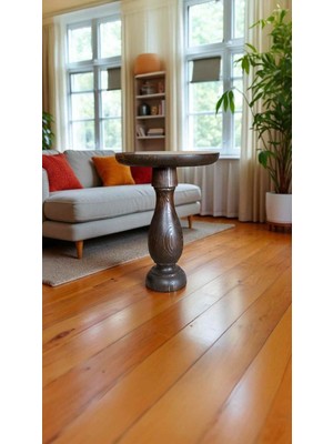 Doğal Masif Ahşap Ceviz Renk Yan Sehpa Tekli Mantar Sehpa