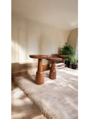 Wood Ahşap 2'li Set Ürgüp Mantar Yan Sehpa Modern Fiskos / Kestane Renk / Zigon Sehpa Vernikli