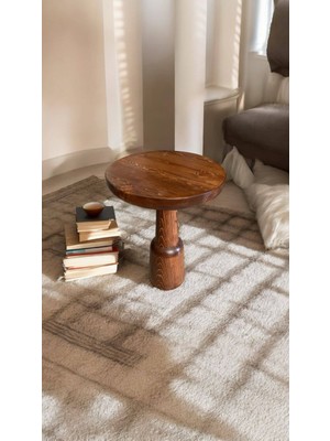 Wood Wooden Ahşap Tekli Ürgüp Mantar Yan Sehpa Modern Kestane Renk Fiskos