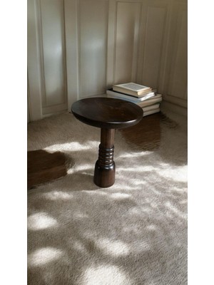 Wood Wooden Ahşap Boğumlu Tekli Mantar Yan Sehpa Modern Ceviz Renk Fiskos