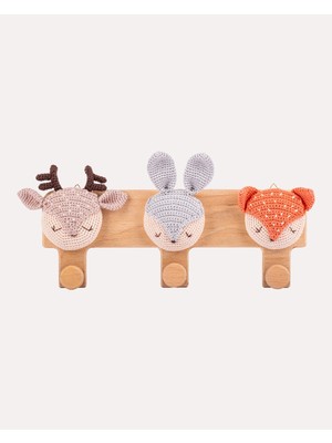 Hoogie Woodland Friends Amigurumi & Doğal Ahşap 3'lü Çocuk ve Bebek Odası Duvar Askıs