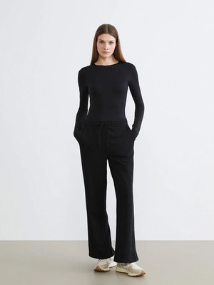 LC Waikiki Lcw Modest Siyah Beli Lastikli Desenli Kadın Eşofman Altı